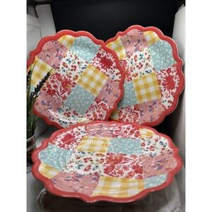 Pioneer Woman Patchwork Medley 3 Dinner Plate Coral 10.5"  Melamine Quilt Floral